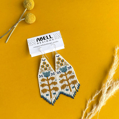 Tapered Folk Flower Seed Bead Earrings