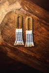 Beaded Handwoven Gingham Earrings (Blue)