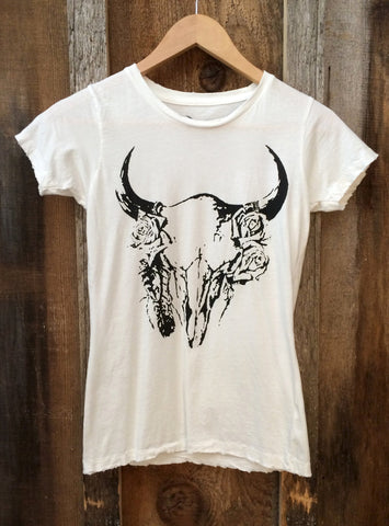 Skull Roses Women's Vintage Tee White/Black